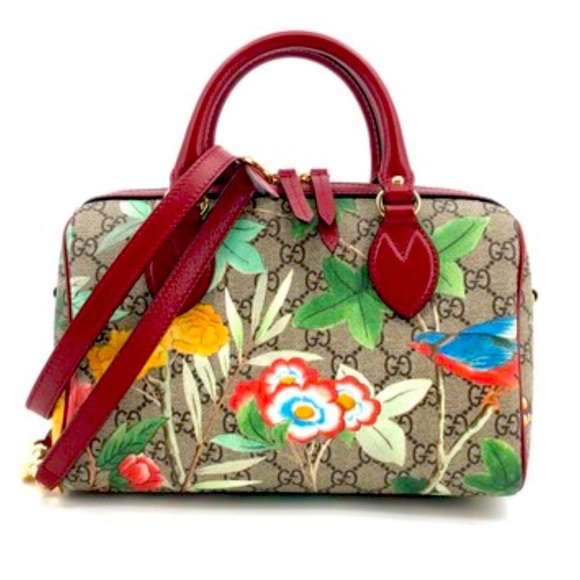 Gucci Boston Tian Medium Blooms Multicolor 38294 Brown Gg Supreme Canvas Satchel - Picture 7 of 12